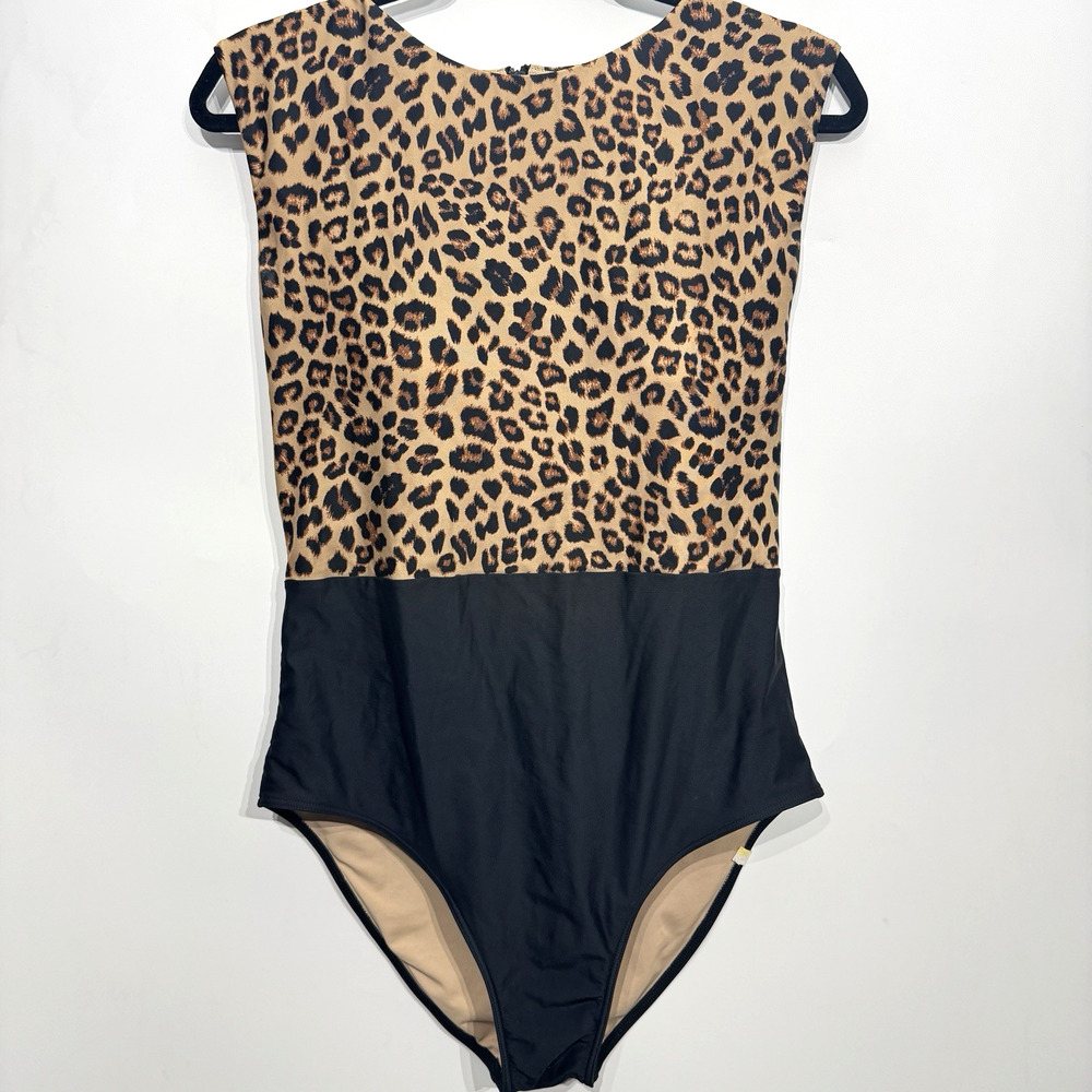 Summersalt The Surf One piece Swimsuit Sz 10 Leopard Black Brown Built in Bra